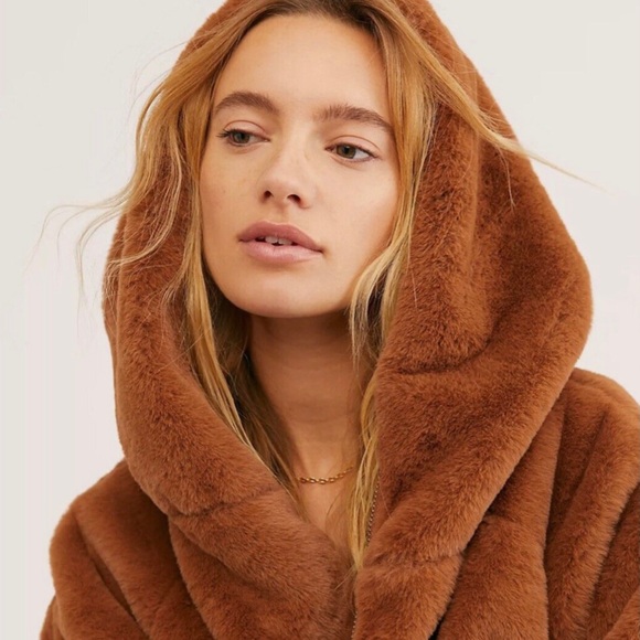 SOLD*SOLD*SOLD*SOLD*NWT*FREE PEOPLE FAUX FUR HOODED JACKET*BROWN*MSRP $198 - Picture 2 of 8
